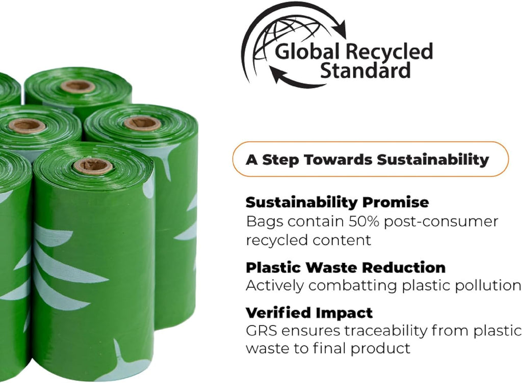 Best Pet Supplies Poop Bags for Dogs, 50% Post-Consumer Recycled Content dog waste bags on rolls, fits all poop bag holders for leashes - 600 Count, Green, Lavender Scented