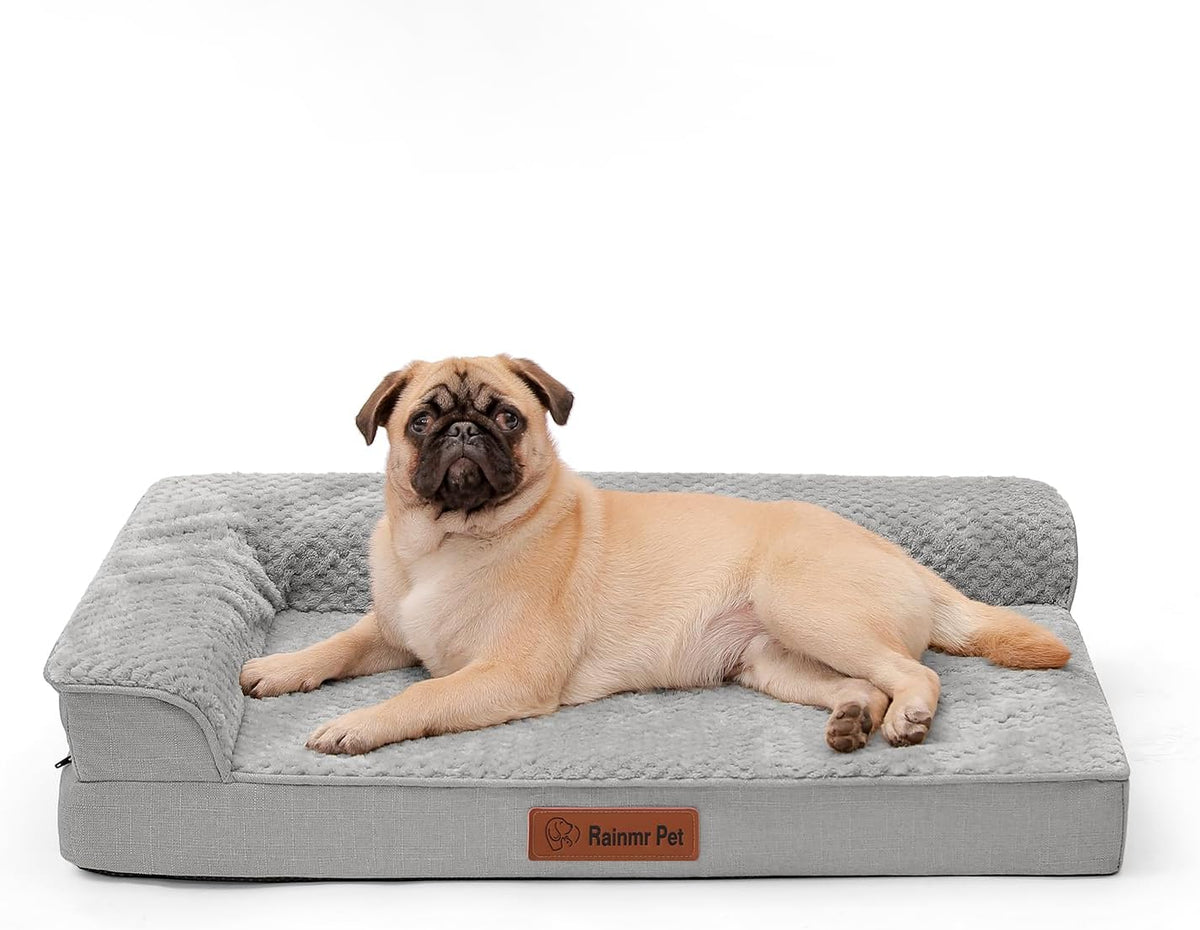 Orthopedic Dog Bed, 3 Inch Memory Foam Dog Beds for Medium Dogs, Washable Removable Cover, Nonskid Bottom, Waterproof Pet Couch for Indoor, Outdoor or Car Use, 35x23 Inches M Light Grey