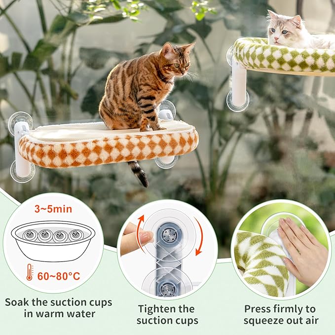 Sunhoo Cat Window Perch Bed Foldable Kitty Windowsill Hammock Shelf Seat Large Cats Suction Cup Indoor Kitten Window Sill Lounger with Soft Plush Cushion Machine Washable 21.26 * 11.8in (Brown, M)