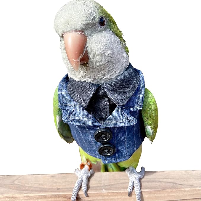 Bird Clothes Birds Flight Suit,Tuxedo Business Suit for Parrots African Greys Parakeet Cockatiel Sun Conure Christmas Party Birthday Cosplay Photo Prop Small Animals Apparel (2XL,Denim Suit)