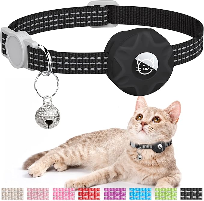 Apple AirTag Cat Collar, GPS Tracker Kitten Collar with Breakaway Feature and Bell, Lightweight for Cats and Kittens (Black)