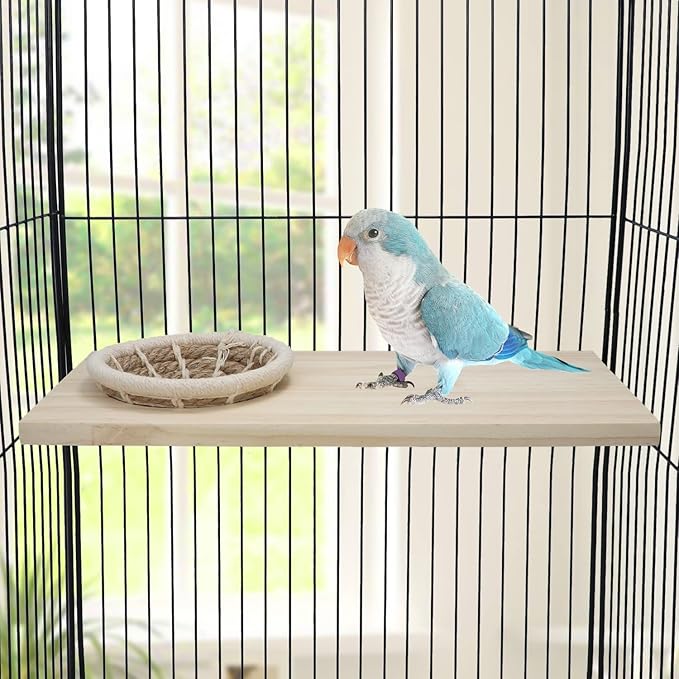 Wontee Bird Perch Stand with Nest Bird Breeding Nest Bed Wooden Platform for Budgies Parakeets Cockatiels Conures (S)