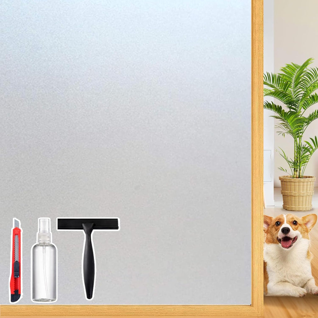 Frosted Glass Window Privacy Film Decorative with Tools, 2 Way Frosting Privacy Film for Glass, Static Cling Window Tint for Home Anti-UV, Covering Clings 47.2" by 78.74"