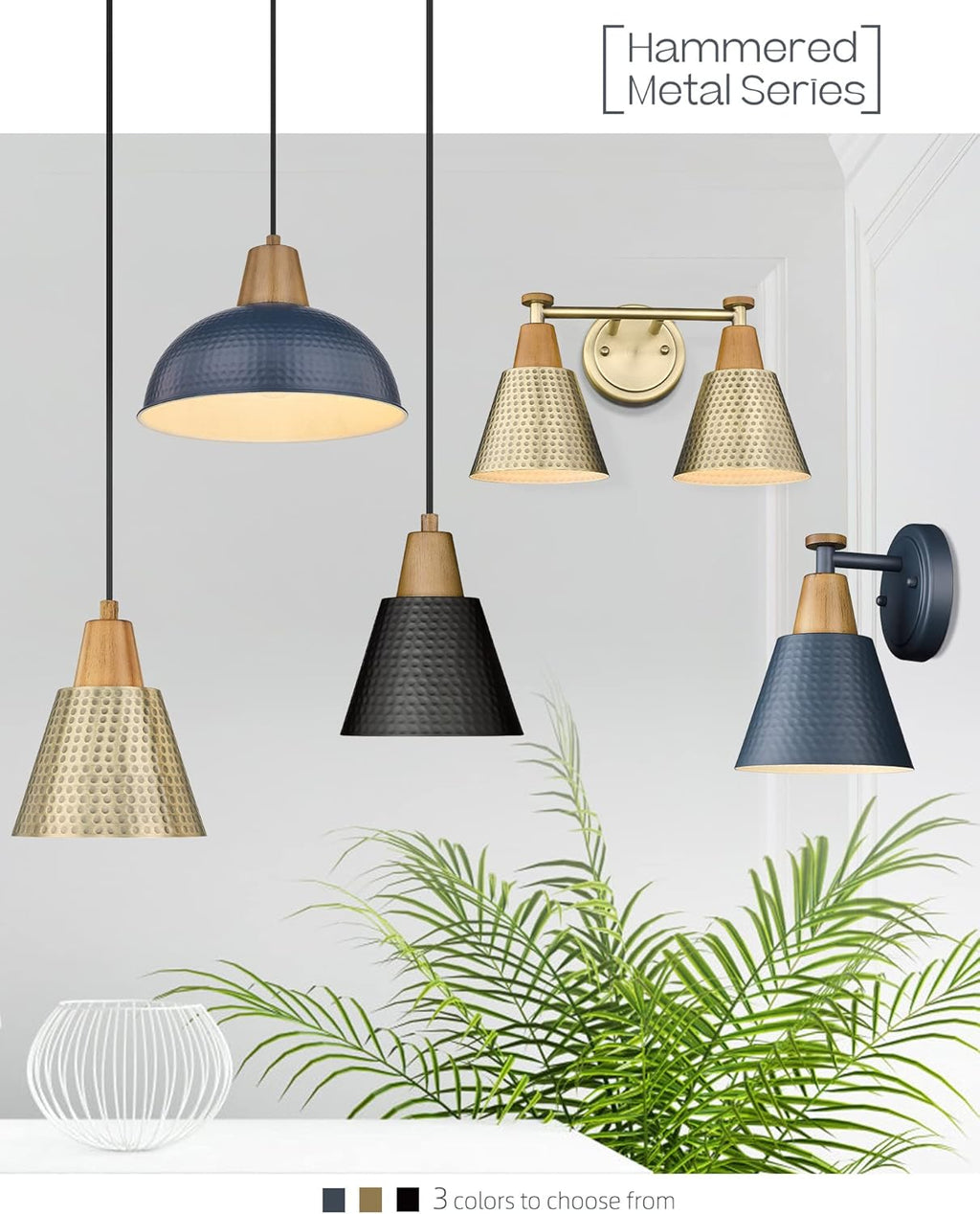 FEMILA 1-Light Wall Sconces, Modern Sconces Wall Lighting with Hammered Metal Shade, Bathroom Vanity Light Fixtures Wall Lamp for Mirror Bedroom, Dark Blue,4FG59B Blue