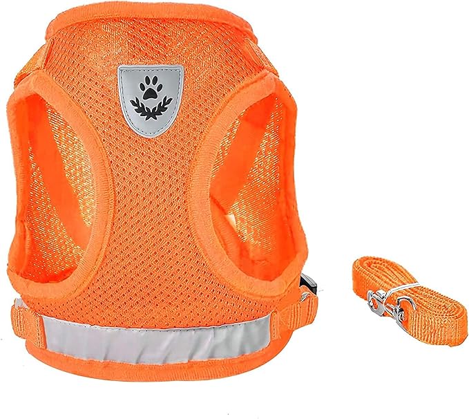 FEimaX Dog Harness and Leash Set for Walking, Soft Mesh Adjustable Easy Control Lightweight Cat Vest Harnesses with Reflective Strips, Escape Proof Small Dogs Cats Vests