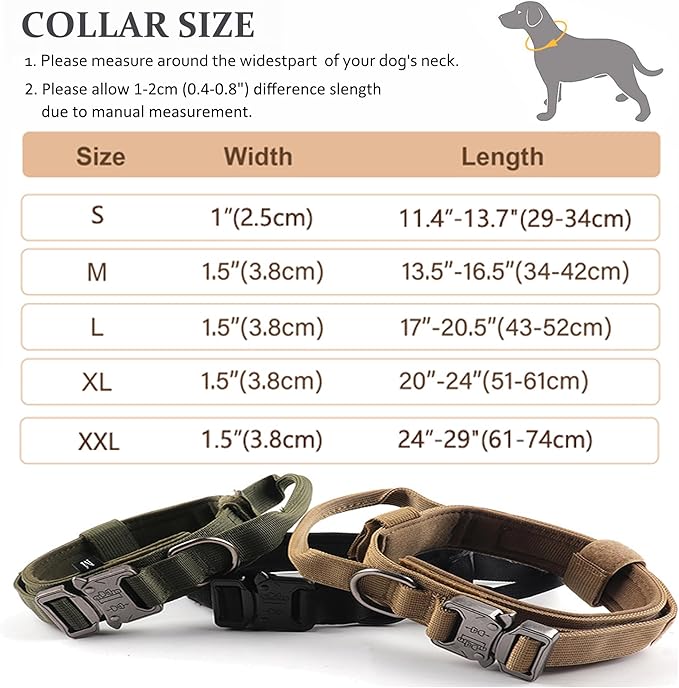 Tactical Dog Collar, Adjustable Military Training Nylon Dog Collar with Control Handle and Heavy Quick-Release Metal Buckle for Small Medium Large Dogs, Light Pink XL
