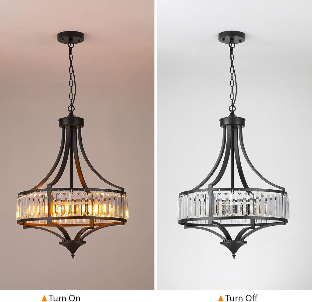 Modern Black Crystal Chandelier, 20 Inch Large Ceiling Pendant Light Fixture with 50'' Adjustable Hanging Chain, 5-Light Farmhouse Chandelier for Dining Room, Living Room, Bedroom, Entryway