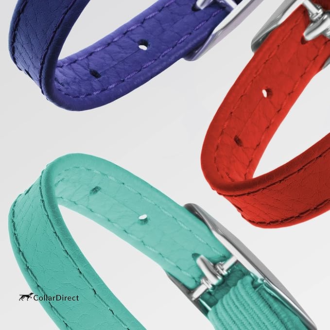 CollarDirect Leather Cat Collar, Cat Safety Collar with Elastic Strap, Kitten Collar with Bell Black Blue Red Orange Lime Green (6-7 Inch, Red)