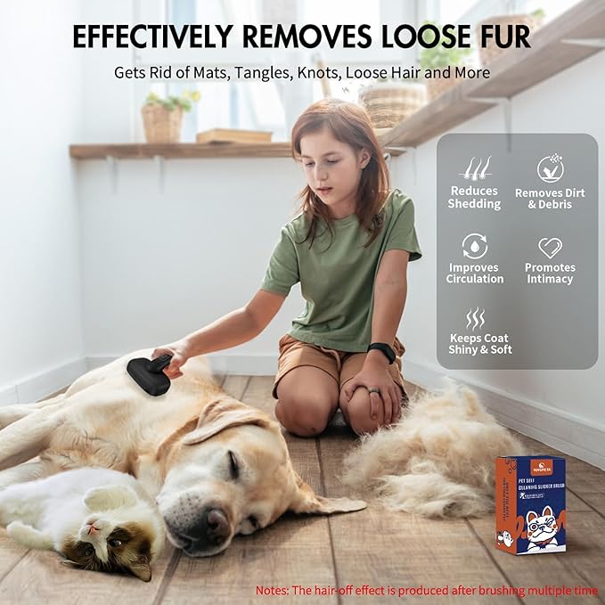 Dog Self Cleaning Slicker Brush for Shedding, Ideal for Short Long Haired Dogs, Including Cat. Removes Loose Fur, Undercoat, Mats, Tangled Hair. Suit for Large Medium Small Animal, Black
