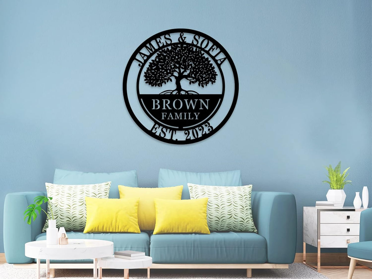 Custom Tree of Life with Roots Family Name Sign, Personalized Metal Sign