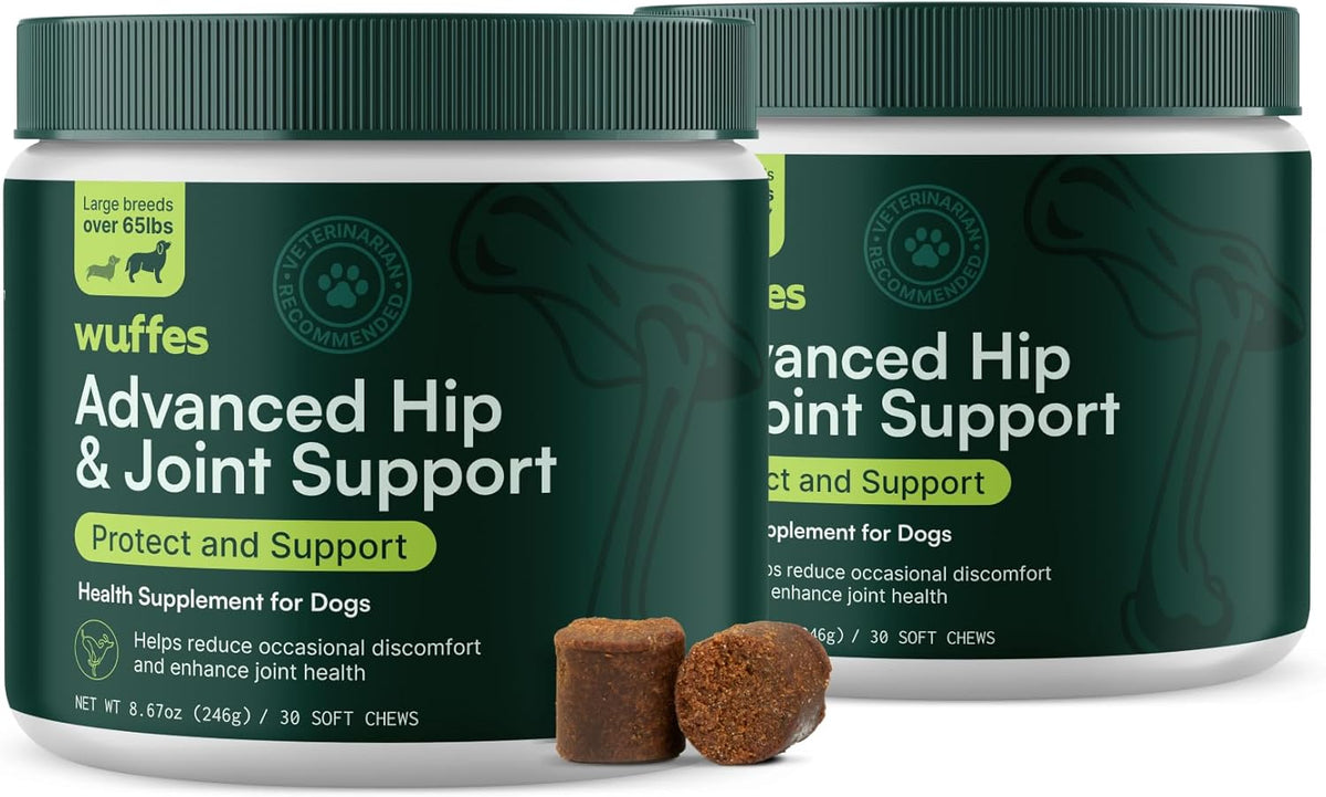 Wuffes Advanced Dog Hip and Joint Supplement with Glucosamine, Chondroitin, Omega 3, MSM, and Green Lipped Mussel, 120 Pork Flavored Chews for Small Dog Breeds