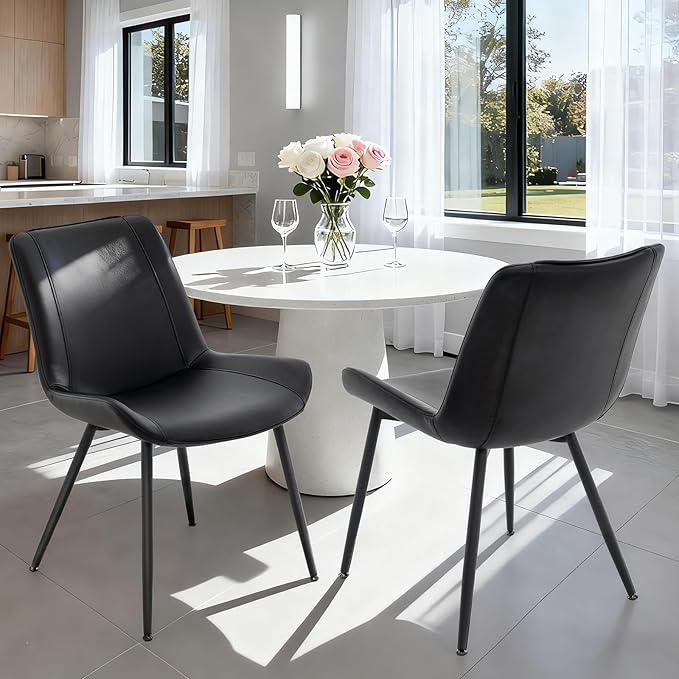 Brage Living Dining Chairs Set of 2, PU Leather Modern Armless Kitchen Dining Room Chairs, Upholstered Accent Side Chairs with Metal Legs (Black)