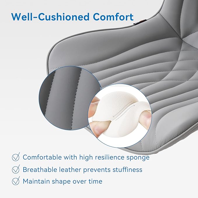 YOUNIKE Office Chair, Armless Desk Chair with Wheels, Adjustable Swivel Rolling Home Office Computer Task Chairs, Modern Faux Leather Upholstered Vanity Chair, Grey