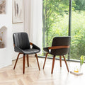 Mid Century Modern Faux Leather Upholstered Dining Chairs,Armless Accent Chairs with Sturdy Natural Wood Legs,Bamboo Backrest Support for Kitchen&Dining Room Chairs(Set of 2,Black PU)