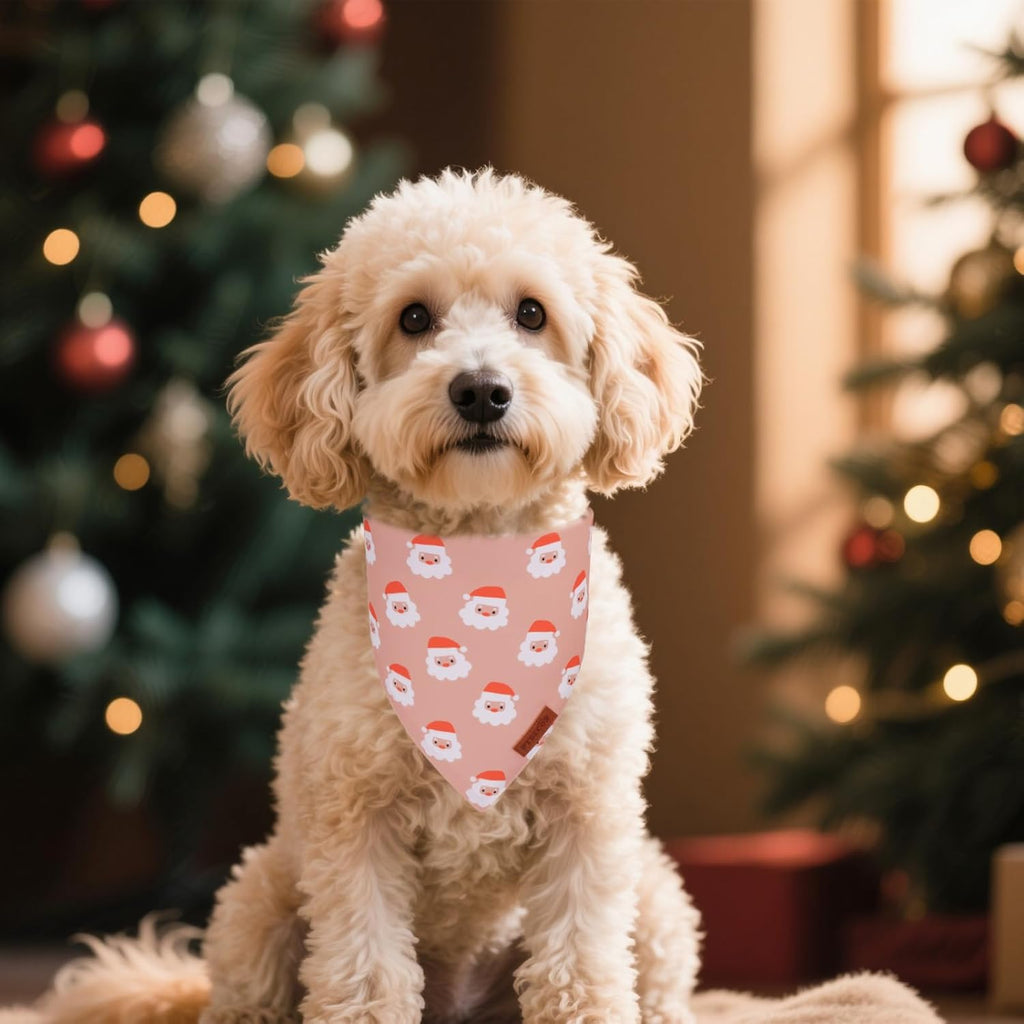 PTDECOR Christmas Dog Bandana, Santa and Snowman Design Reversible Holiday Pet Scarf, Premium Durable Fabric, Triangle Christmas Bandanas for Small Dogs Pets (Small)
