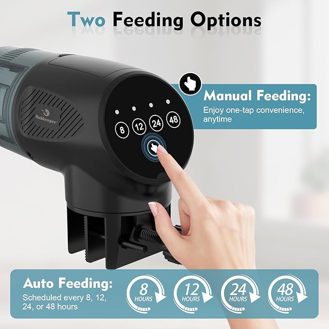 fishkeeper Automatic Fish Feeder for Aquarium: Moisture-Proof Auto Feeders Dispenser for Small Tank Turtle Betta Koi - Battery Food Feeding Timer for Flakes Pellet Vacation Weekend Day