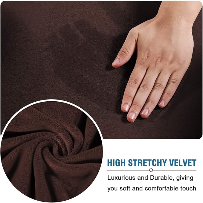 Velvet Plush Office Desk Chair Cover - Cat Proof Stretchable Elastic Comfy Protector for Ergonomic Office Chair with Wheels and Armrests, Fits Mesh and Executive Office Chairs,Removable,Coffee,XL
