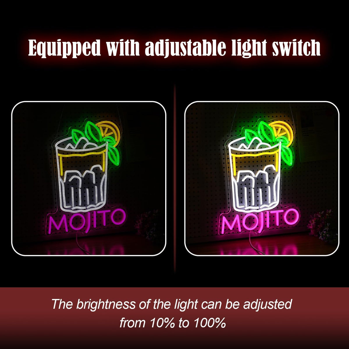 Mojito Neon Sign Mojito Cocktail Neon Light for Wall Decor Dimmable LED USB Powered Mojito Light Up Sign for Bar Club Party Home Bar Man Cave Living Room （16.7 * 12.8In）