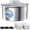Cat Water Fountain Stainless Steel: 88oz/2.6L Pet Drinking Fountains with 6 Filters Water Bowl for Cats Inside with Flower Kitty Spout Dog Dispenser Animal Watering Supplies - Water Level Window