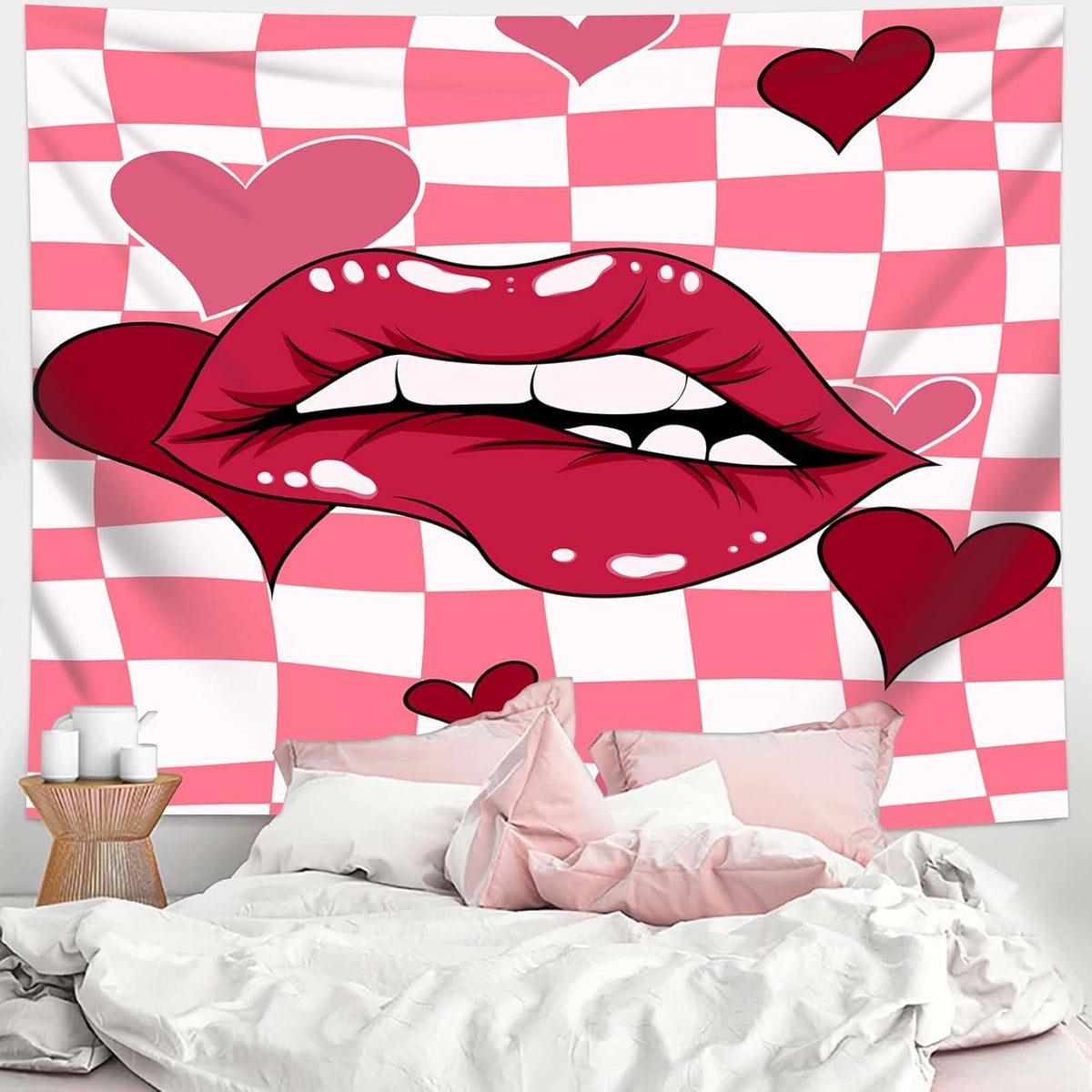 dueeia Sexy Red Lip Tapestry Wall Hanging Y2k Preppy Pink Retro Coquette Women Tapestries for Girls Bedroom Living Room Dorm Wall Decor (90.6"x70.9")