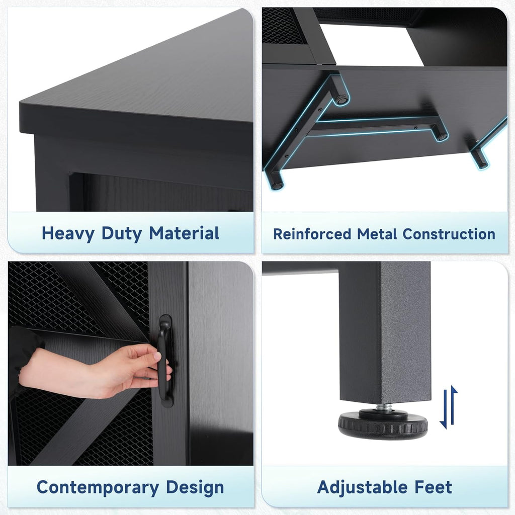 Verano 55-75 Gallon Aquarium Stand with Storage Cabinet, Fish Tank Stand with Power Outlets & LED Light, Wooden Turtle Tank 52 inch x 19.7-inch Desktop, Heavy Duty Steel Frame,1100LBS Capacity (Black)