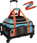 Top-Expandable Pet Carrier with Wheels Airline Approved, Blue | 19"L x 13"W x 9"H, for Southwest Allegiant Airlines, Lockable Safety Zippers and Anti-Scratch Mesh, Pets Under 12 Lbs
