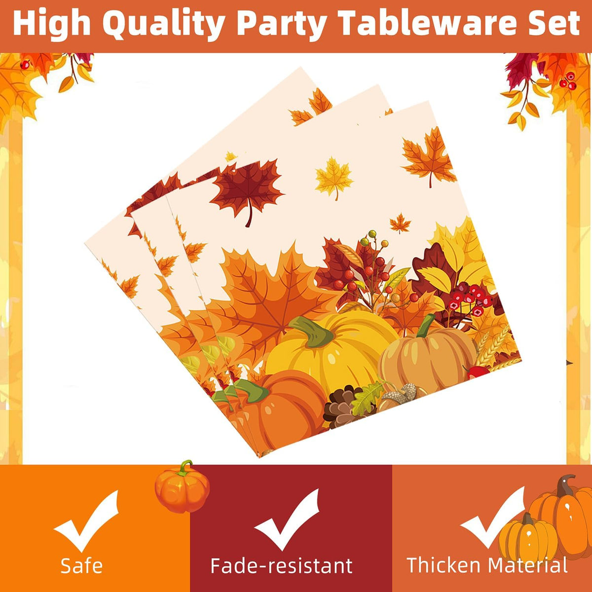 Fall Party Supplies - 96 Pcs Thanksgiving Paper Plates and Napkins, Forks, Pumpkin Autumn Disposable Tableware Set for Harvest Party Decorations