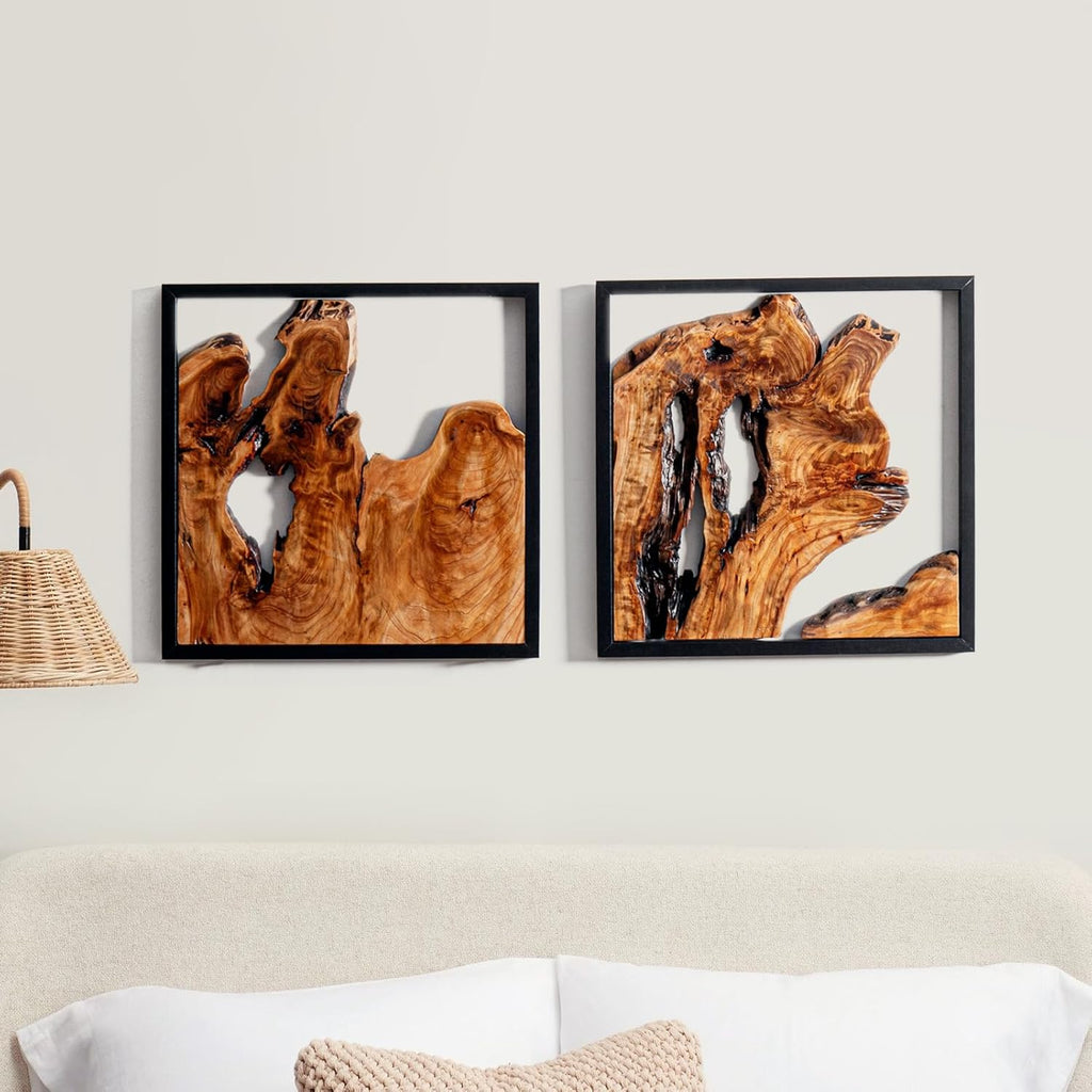 WELLAND 2 Pieces Rustic Cedar Wall Sculptures, Live Edge Wall Art Décor, Decorative centerpieces of wood for Living Room, Bedroom, Bathroom, Home Office, Dining Room,