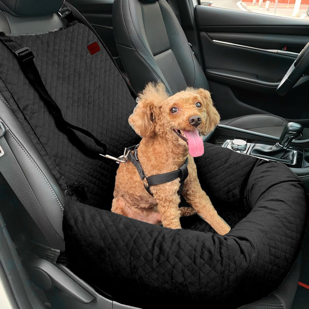 Dog Car Seat for Small Medium Dogs Up to 40lbs, Detachable Washable Soft Pet Booster Travel Bed for Front & Black Seat with Safety Leash Belt