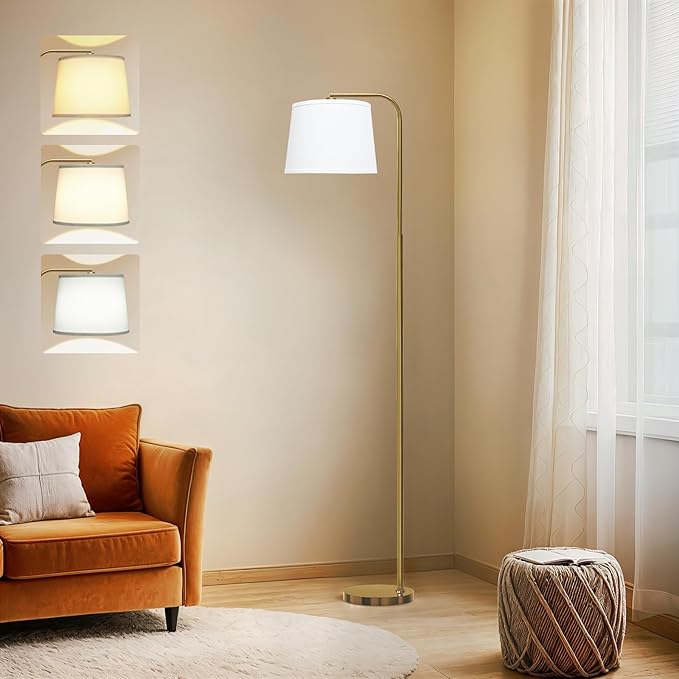 AKASUKI Floor Lamp for Living Room with 3 Color Temperatures, Foot Switch Standing Lamps for Living Room, Bedroom, Office, Arc Mordern Floor Lamp with 9W LED Bulb Included