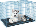 FDW Dog Crate for Small Dogs 24 Inch Folding Metal WirePet Cage Double Door W/Divider Panel Indoor Outdoor Kennel Leak-Proof Plastic Tray,Blue