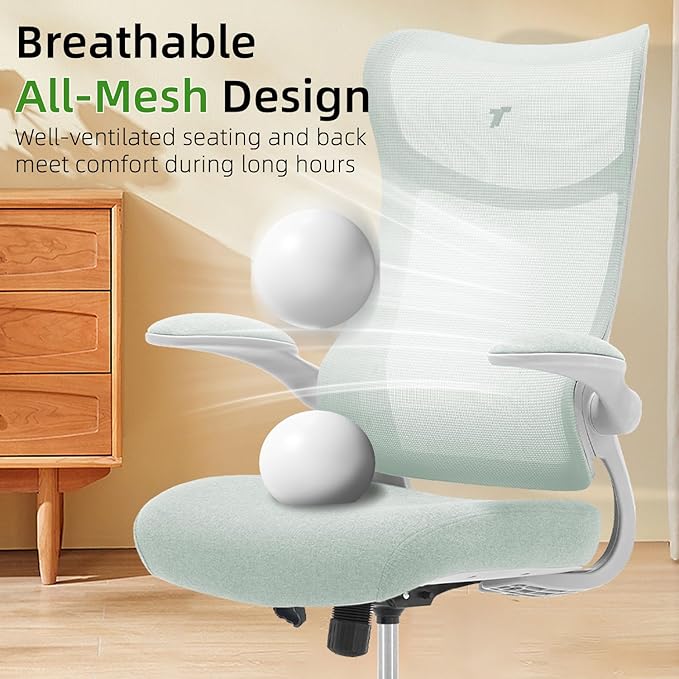 TT Airflex V2 Mesh Ergonomic Super Soft Wide Cushion Office Computer Desk Chair Adjustable Arms (Minty Green)