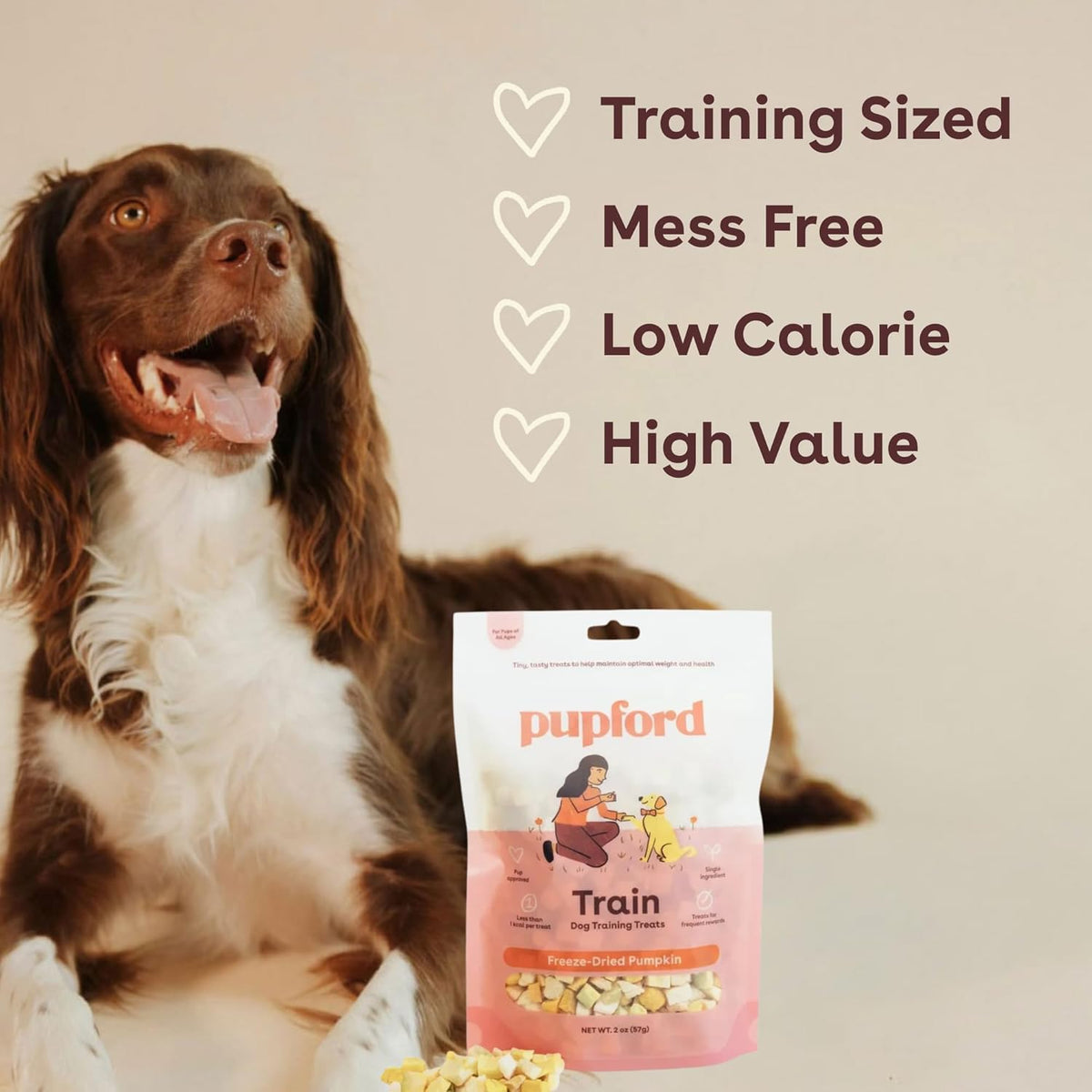 Pupford Freeze Dried Training Treats for Dogs & Puppies, One Ingredient Bites (Pumpkin, 2 oz)