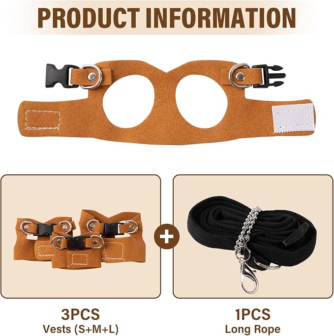 3Pcs Rat Harness and Leash, Small Animal Training Walking Vest Leash Adjustable Traction Rope Strap for Squirrel Gerbil Chinchilla Rat (Brown)