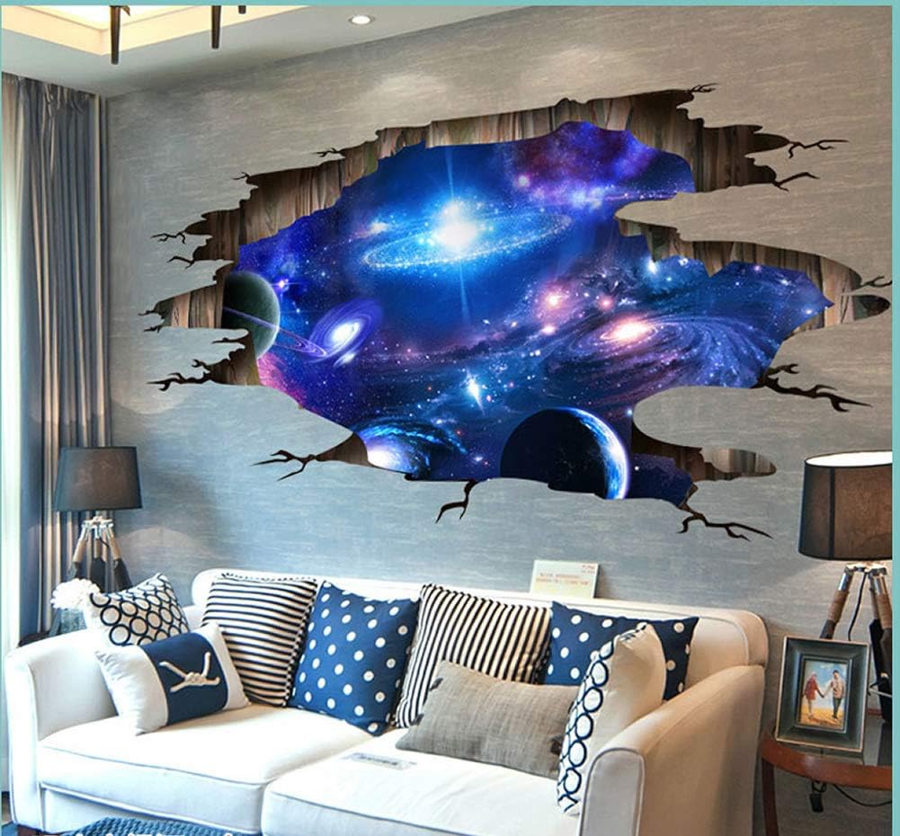 Blue Purple Galaxy Wall Decals, Removable Sticker,The Art Magic 3D Milky Way Dreamscape Home Decor (4 Sheets)