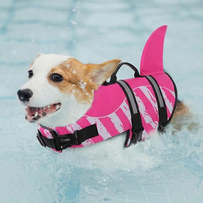 Dog Life Jacket High Flotation, Reflective Dog Life Vest for Swimming, Adjustable Dogs Life Preserver Rescue Handle Spring Summer Pool for Small, Medium, Large Dogs (Pinkwhite,XS)
