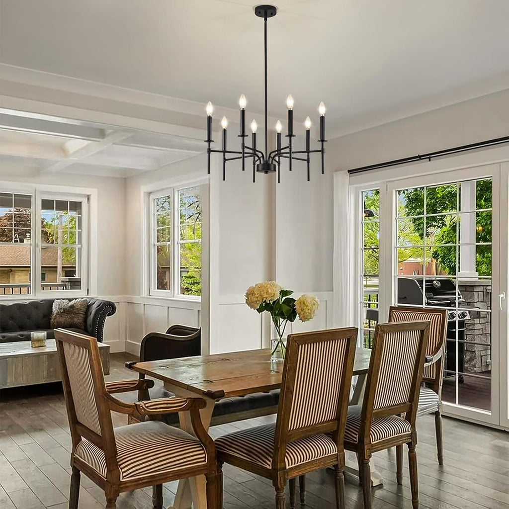 8 Light Black Chandelier Light Fixture, Modern Farmhouse Chandeliers for Dining Room Light Fixture, Metal Candle Pendant Chandelier for Foyer Entryway Stairs Living Room Bedroom Kitchen