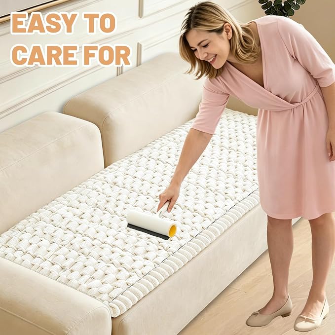 Waterproof Couch Cover for Dogs Washable,Nonslip Fuzzy Durable Pet Friendly | Soft Slipcovers for 3 Cushion Sofa Cover,Plush Thick Protector Fits Mat Bed Leather & Fabric Couches (Beige 27.6"x70.9")