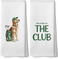 Golf Dog Kitchen Towels - Golden Retriever Dish Towels, Sports Gifts, Pet Golf Club Decorative Absorbent Dishcloths Hand Towels Set of 2 for Kitchen Gym Spa Decor 16x24 Inches
