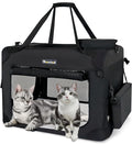 Extra Large Cat Carrier for 2 Cats Collapsible Soft Pet XL Crate for Large/Medium Cats 20lbs Car Travel Portable Bag with Water Bottle Slot For Long Trips (Black, 24.0"L x 16.5"W x 16.5"H)