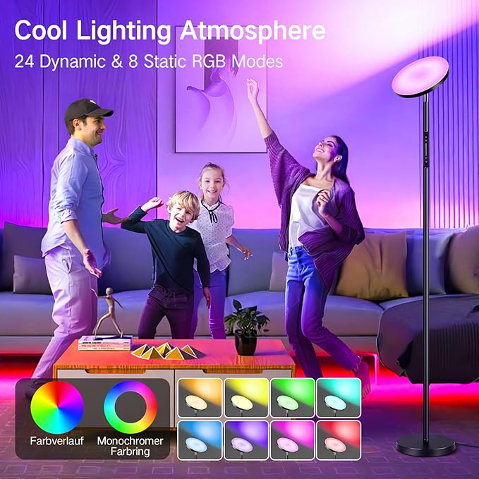OUTON Smart RGB Floor Lamp, 36W LED Modern Torchiere Sky Lamp, Super Bright Stepless Dimmable Standing Tall Lamp with APP, Remote and Touch Control, LED Lamps for Living Room Bedroom,Gaming Room