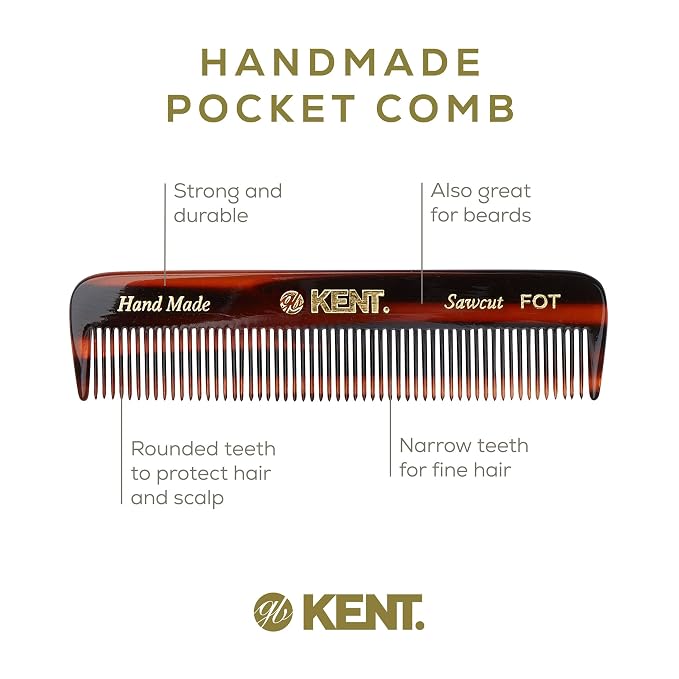 Kent Beard & Mustache Grooming Kit Includes BRD2 White Boar Bristle Beard Brush, 81T Handmade Sawcut Comb, and FOT Fine Tooth Beard Comb for Men’s Care