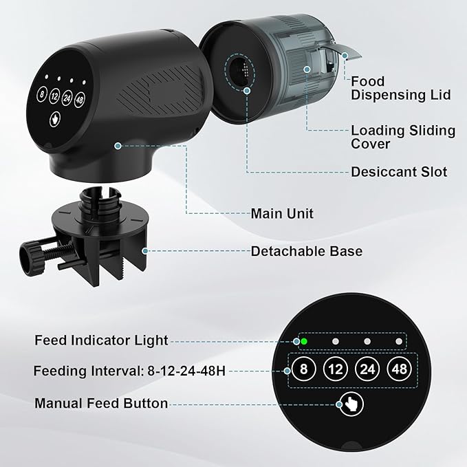 fishkeeper Automatic Fish Feeder for Aquarium: Moisture-Proof Auto Feeders Dispenser for Small Tank Turtle Betta Koi - Battery Food Feeding Timer for Flakes Pellet Vacation Weekend Day
