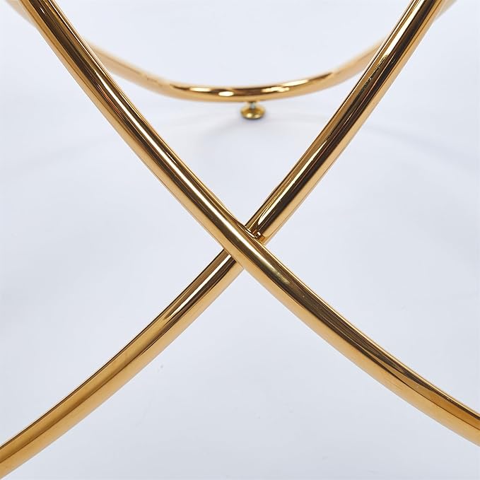 35.4" Round Dining Table for 4, Modern Clear Glass Kitchen Table for 4 with Gold Metal Legs, Compact Small Circle Dining Room Leisure Tables for Kitchen Apartment