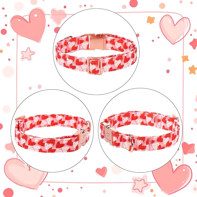 Valentines Dog Collar, Cute Pink Valentine Dog Collars, Doodle Heart Pattern, Adjustable Heavy Duty Pet Collar for Small Medium Large Dogs with Metal Buckle XS