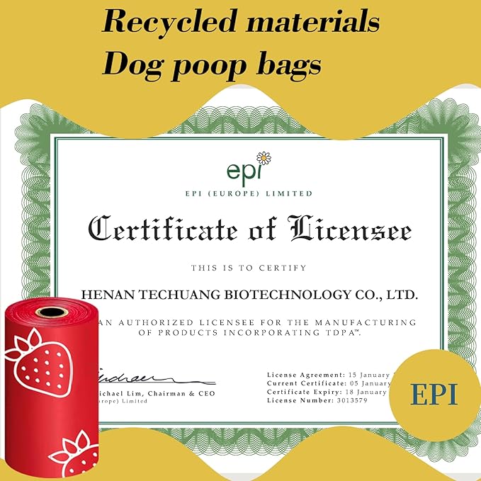 Strawberry Scented Dog Poop Bags - 120 counts red Pet Waste Bags with Dispensers, Extra Large 13x9 Inch Leak-Proof Fragrance Bags for Dogs Walking and Cat Litter