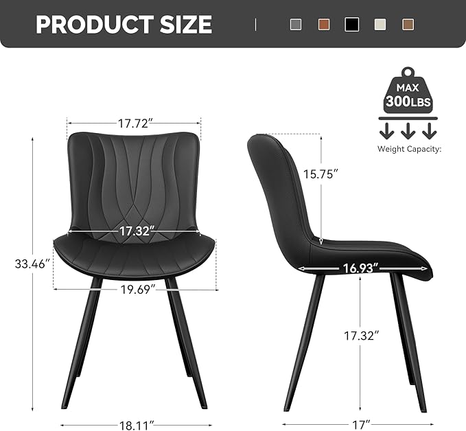 Dining Chair Set of 6 PU Leather Dining Room Chairs Upholstered Comfy Dining Chairs Modern Kitchen Armless Side Chair with Sturdy Metal Legs,Black