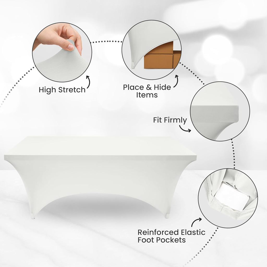 Utopia Kitchen 8FT Spandex Tablecloth [2 Pack, White] 200 GSM Stretch, Fitted, Washable and Wrinkle Resistant Table Cloth Rectangle Cover for Trade Shows, Wedding, Parties [96Lx30Wx30H Inch]