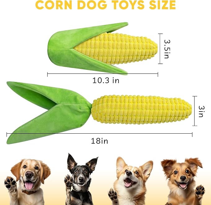 Vitscan Tough Dog Toys for Not Aggressive Chewers, Durable Dog Chew Toys for Small Medium Large Dogs,Interactive Crinkle Squeaky Dog Toys to Keep Them Busy Corn Plush Puppy IQ Training Dogs Puzzle Toy