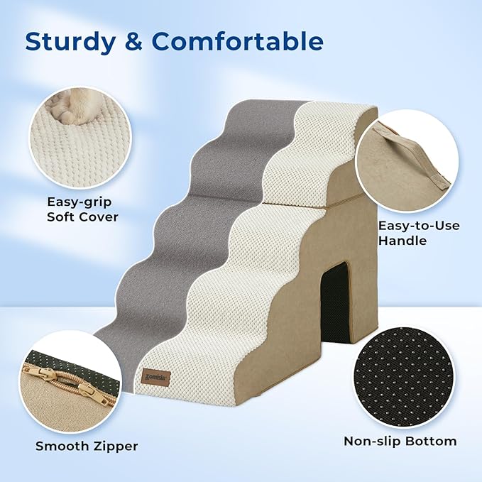 ZOMISIA Dog Ramp for Large Dogs with Tunnel, 24" H 5 Steps for High Bed | Tunnel 2 in 1 with Zippers, Suitable for Puppy and Older Cats for couch, Non-Slip Durable Dog Steps with High-Density Foam